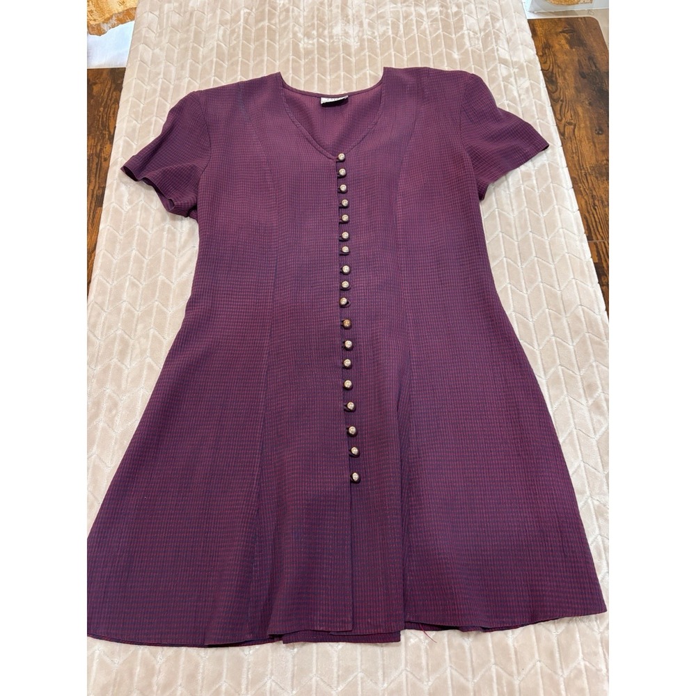 D.B.Y. Ltd. Vintage Burgundy Gingham Mini Dress M/L Dark Academia Grunge Goth - Picture 10 of 15